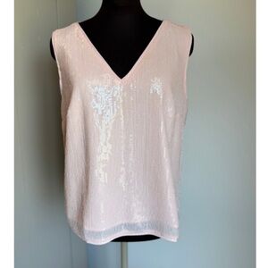 J Crew Pretty in Pink Sequin V Neck Shell - Size M